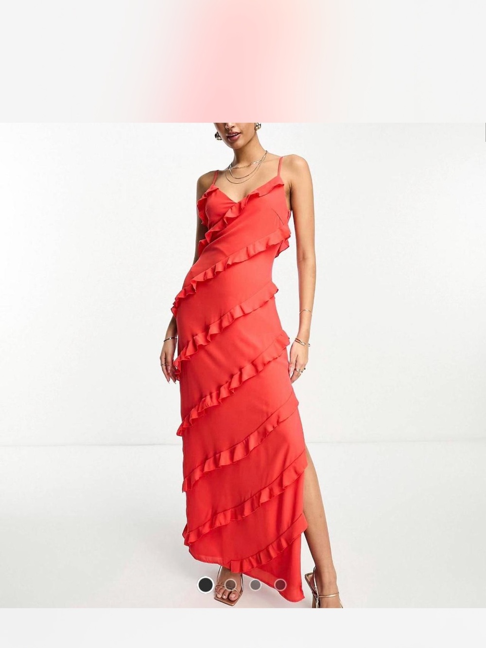 Pretty Lavish Nadine Asymmetrical Ruffle Maxi Dress in Ruby Red Size 6 NEW